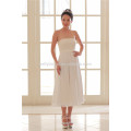 Simple blanco claro emboridery backless tobillo de longitud vestido de novia de falda corta vestido de novia